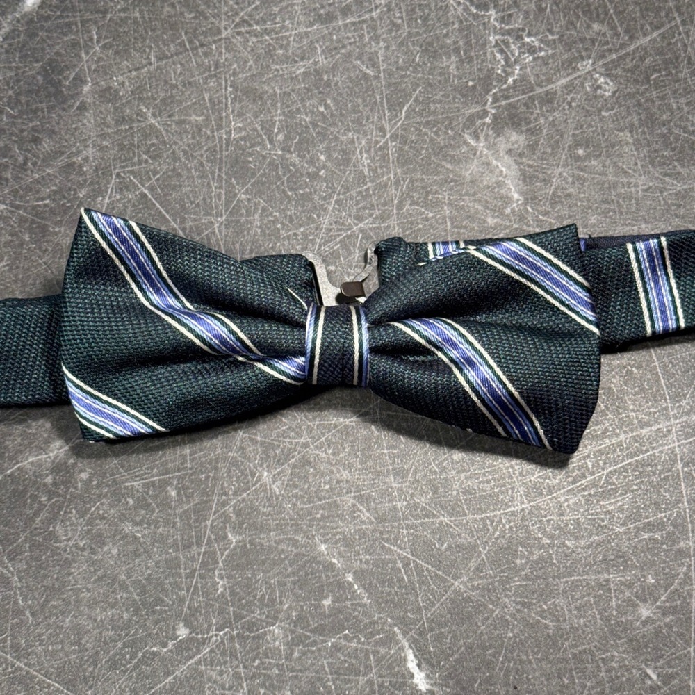 Mens Tie | Brooks Brothers | Fleece Green Blue Striped Pre-Tied Bow Tie